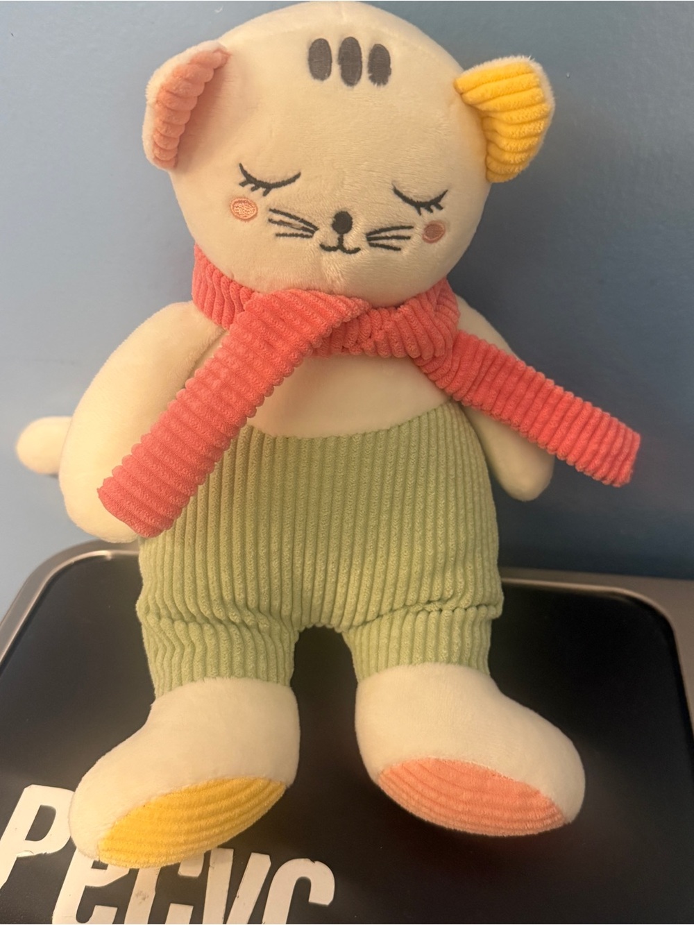 Retailasia Cat Plush 30cm Green Corduroy Scarf – Excellent Condition